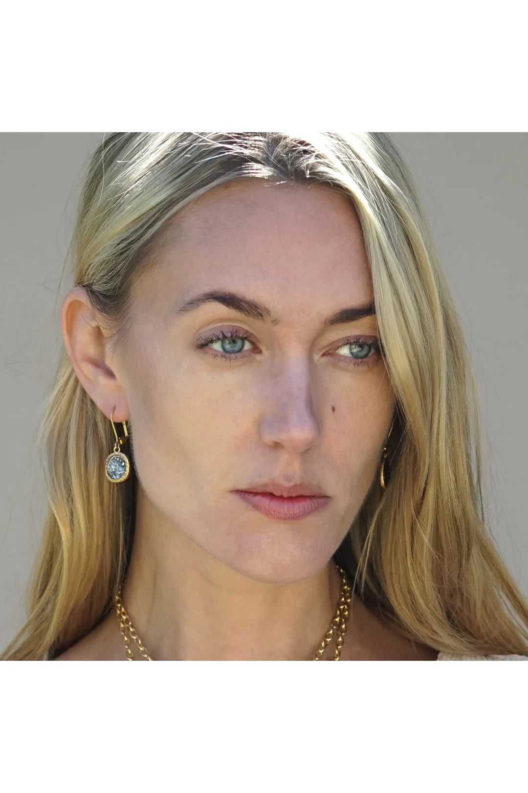 pavia coin dangle earrings in gold with silver coin style view