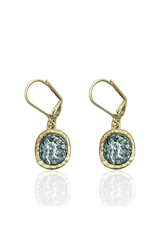 pavia coin dangle earrings in gold with silver coin style view