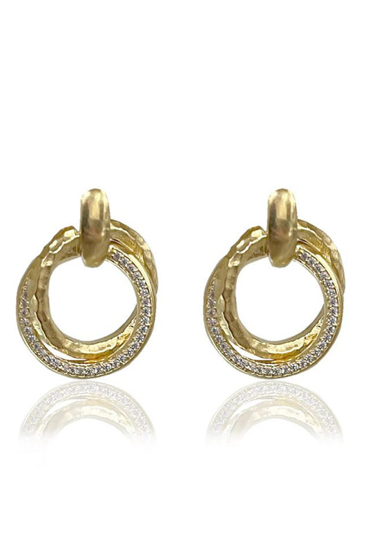 Mixed metal trinity earrings in gold