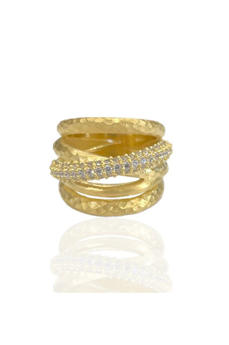 Almora layered band ring in gold with clear stones