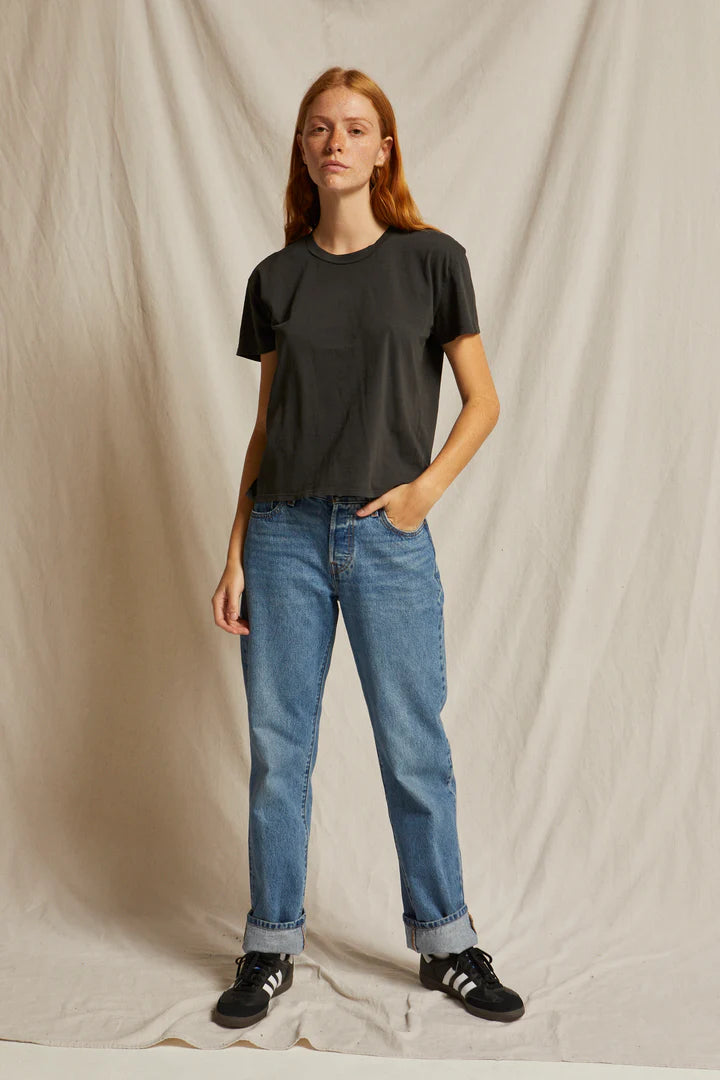 Harley boxy crew tee in vintage black front view