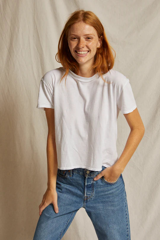 Harley boxy crew tee in white front view