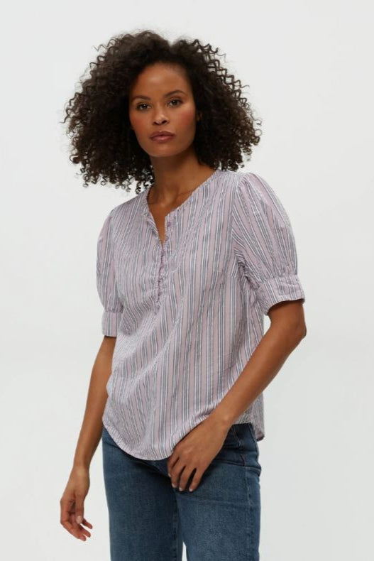 Simone puff sleeve top in sachet stripe front view