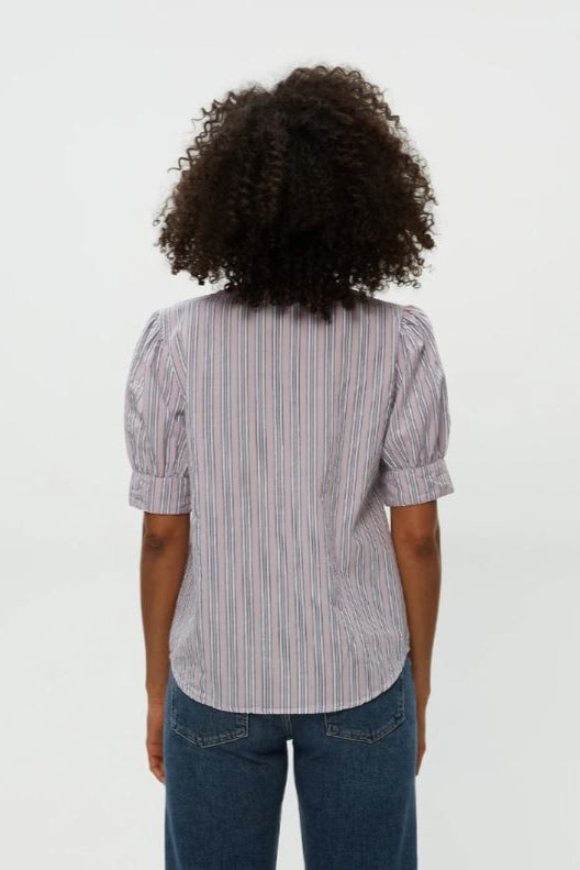 Simone puff sleeve top in sachet stripe back view