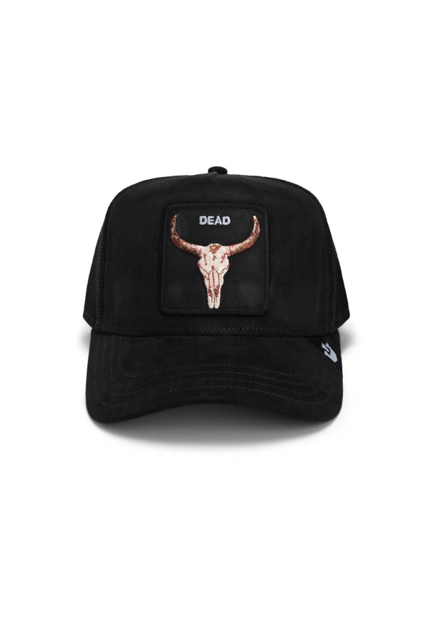 THE SUEDE SKULL TRUCKER IN BLACK FRONT VIEW