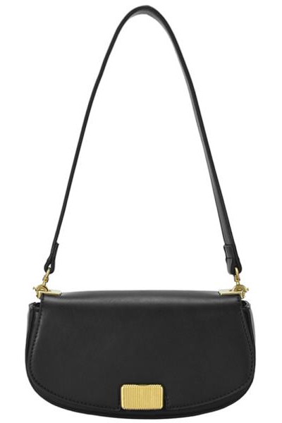 SMOOTH CHIC CURVE shoulder bag, black with curved flap and gold clasp