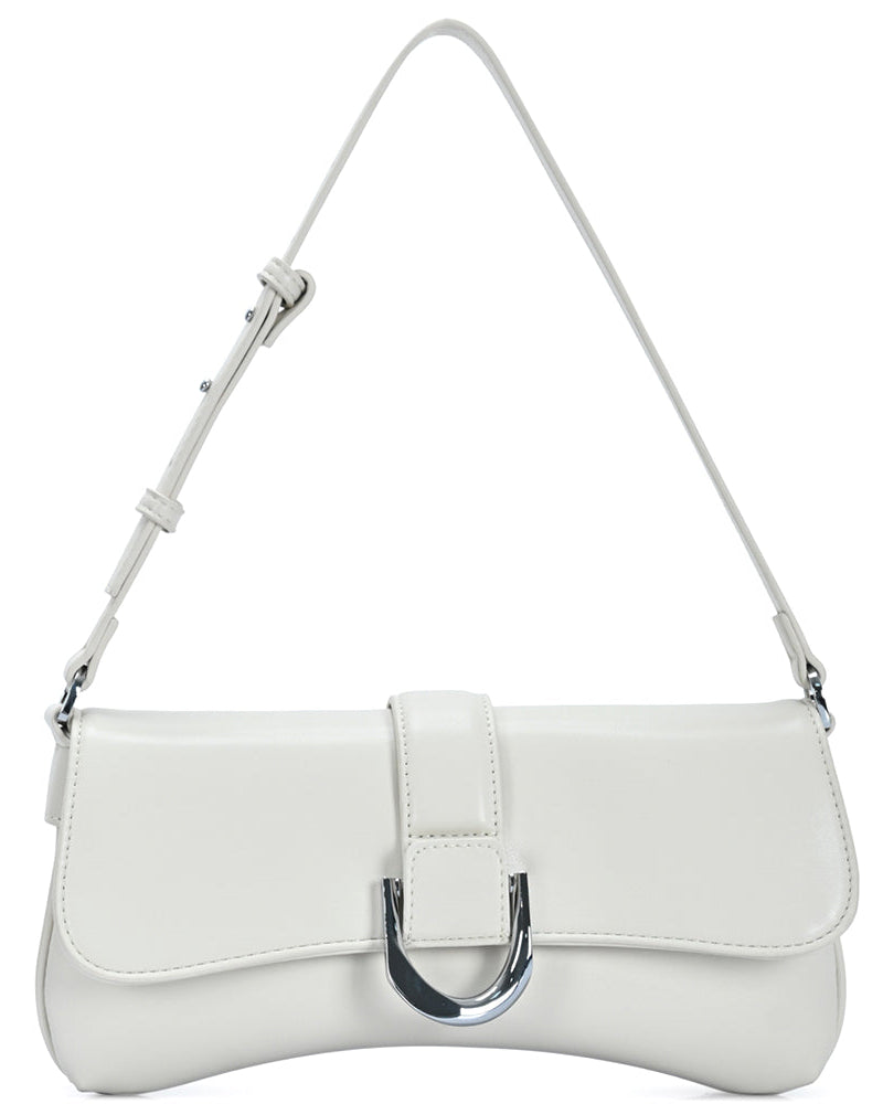 Chic curved flap shoulder bag in bone front view