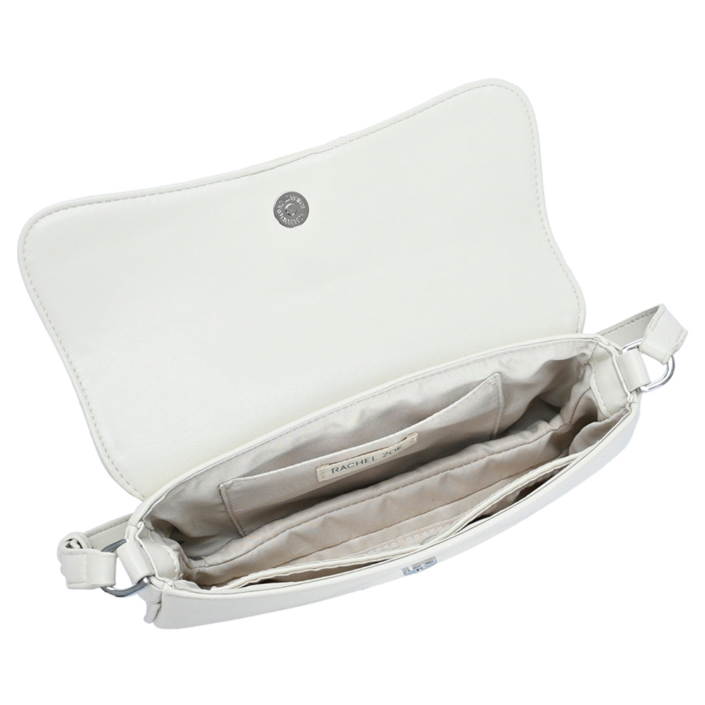Chic curved flap shoulder bag in bone inside view
