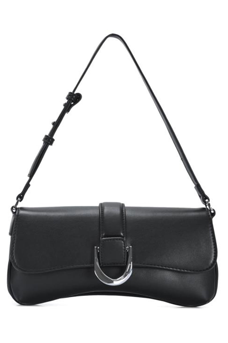 Chic curved flap shoulder bag in black