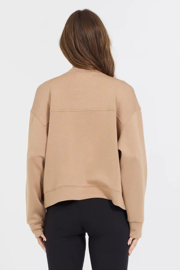 Heavy cloud fleece bomber jacket in caramel back view