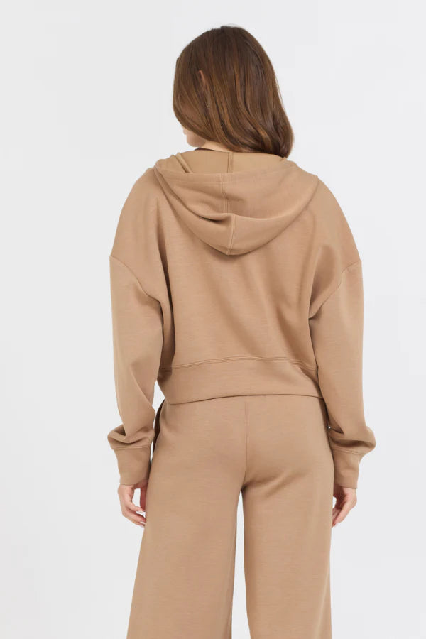 Cloud fleece crop zip up in caramel back view