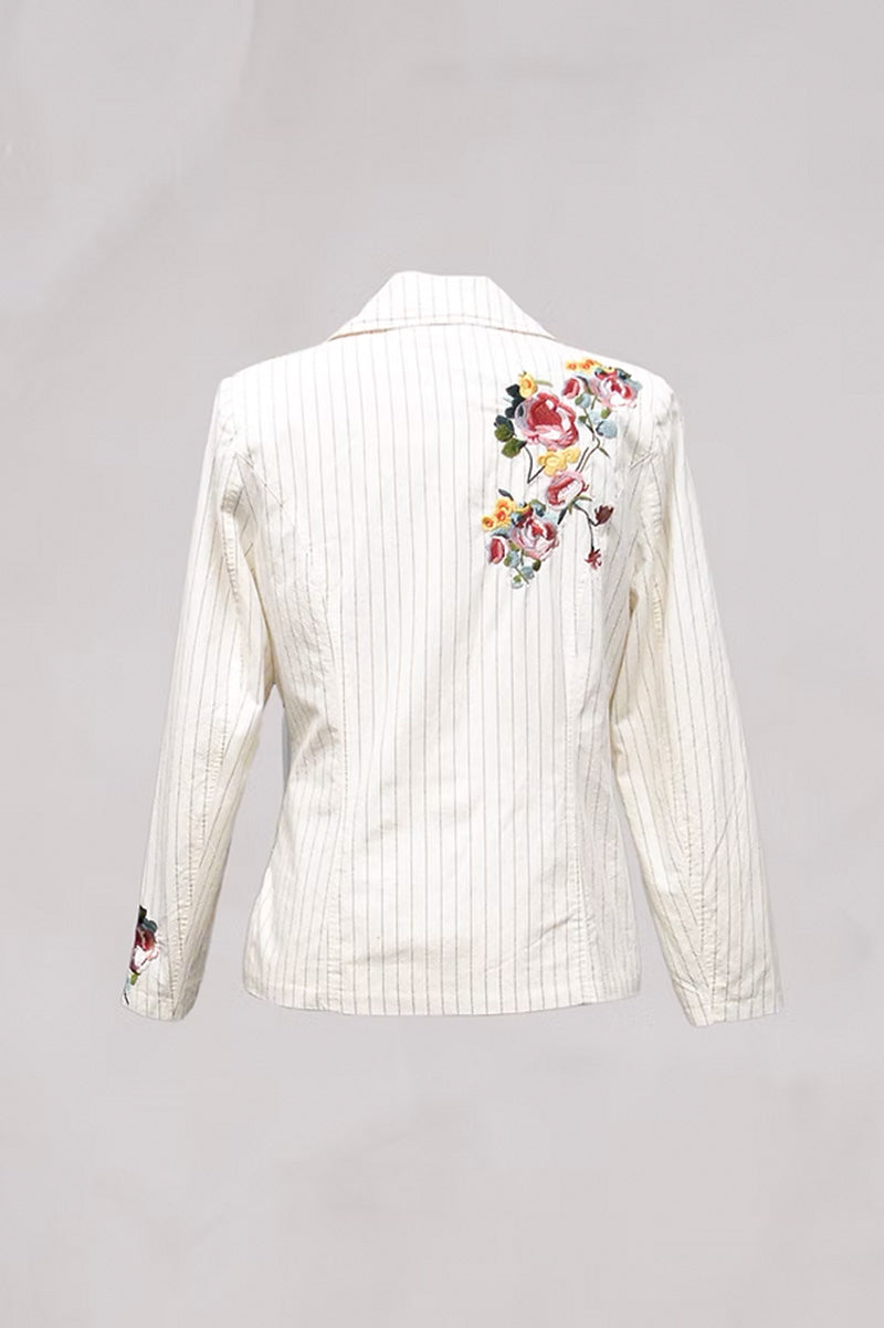 Woven Emb pin stripe blazer in ivory back view