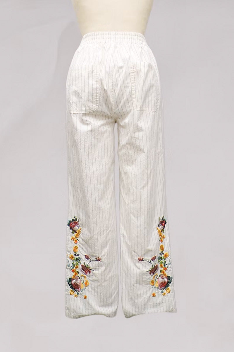 Woven pin stripe emb trim pant back view