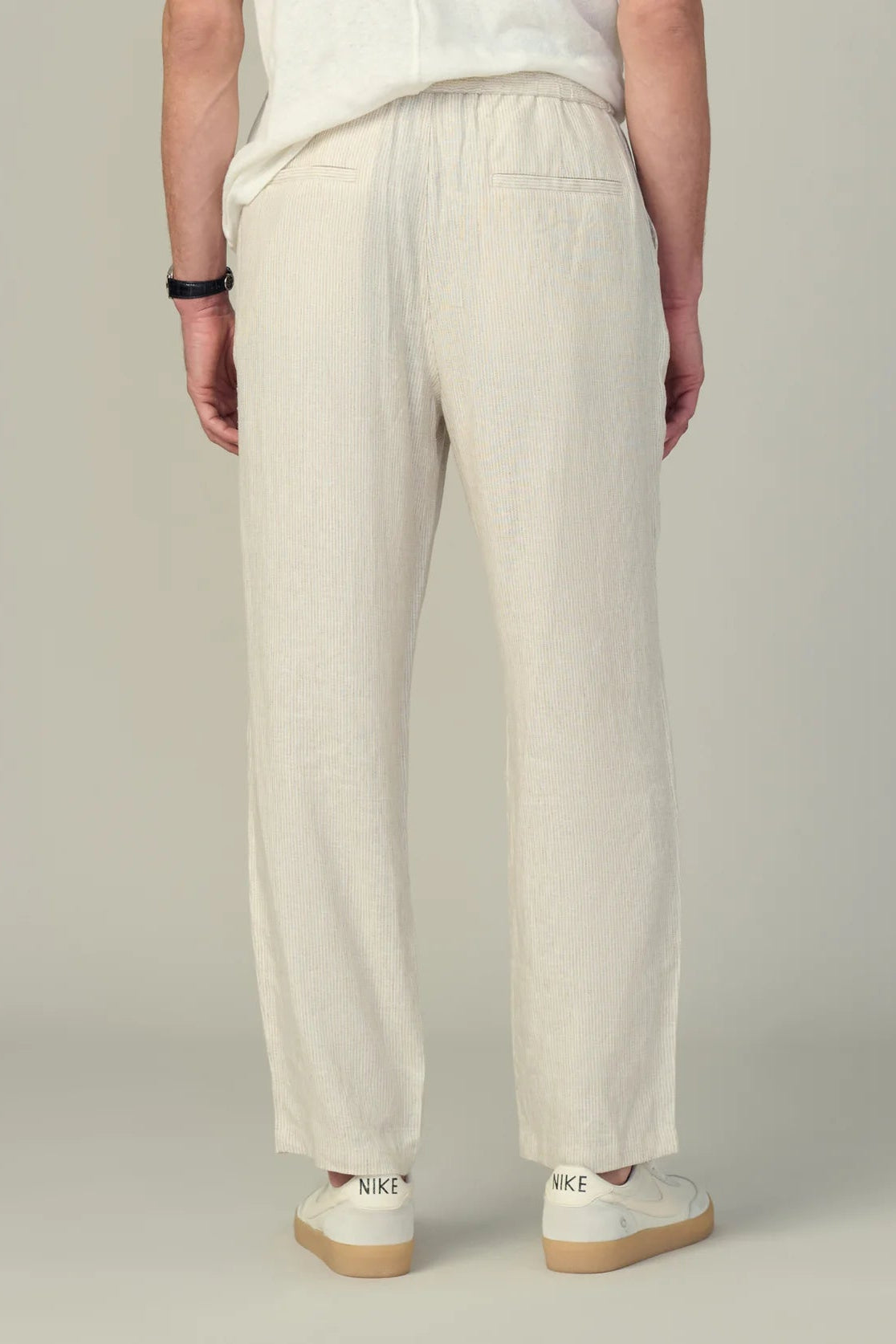 CLARKSON LINEN STRIPED PANT IN FLAX STRIPE BACK VIEW