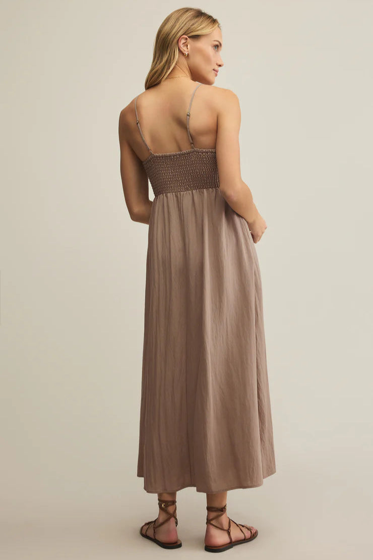 BEACHSIDE MIDI DRESS IN ICED COFFEE BACK VIEW
