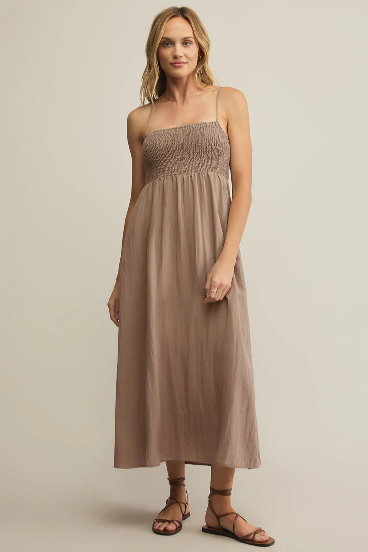 BEACHSIDE MIDI DRESS IN ICED COFFEE FRONT VIEW
