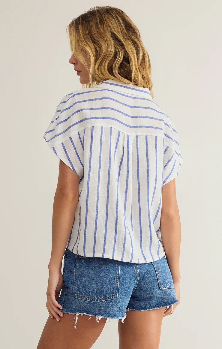 PARALLEL BUTTON DOWN TOP IN PALACE BLUE BACK VIEW