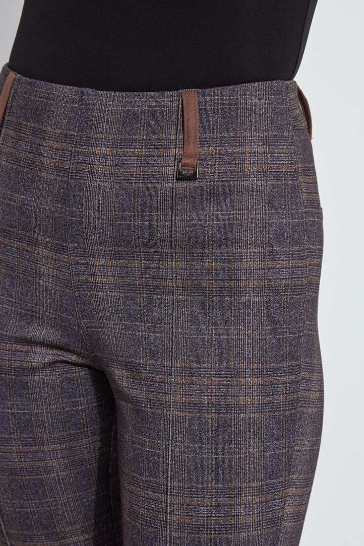 PATTERNED PINTUCK PONTE BABY BOOT IN POLISHED PLAID FRONT CLOSE UP VIEW