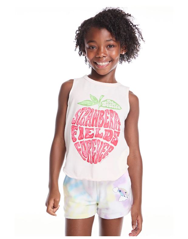 Beatles Strawberry Fields Muscle tee in Pinky front view