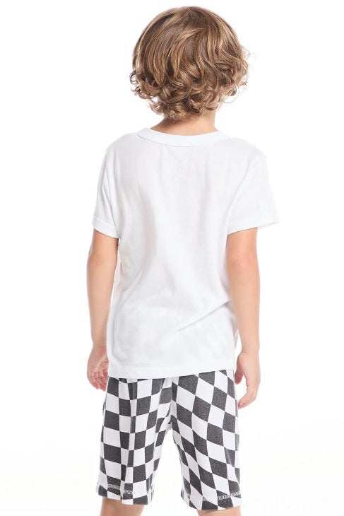 White T-shirt back view, plain crew neck