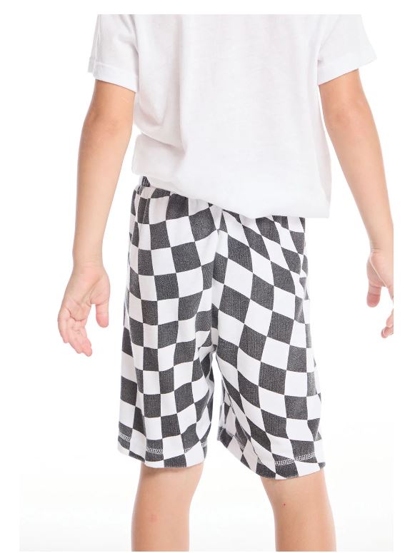 Wavy check beach short in white black back view