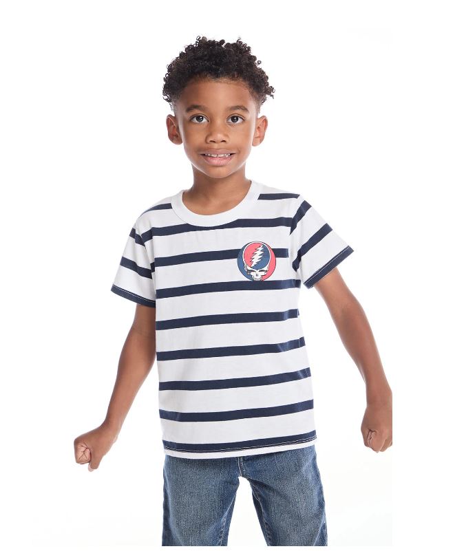 Grateful dead tee in black white stripe front view