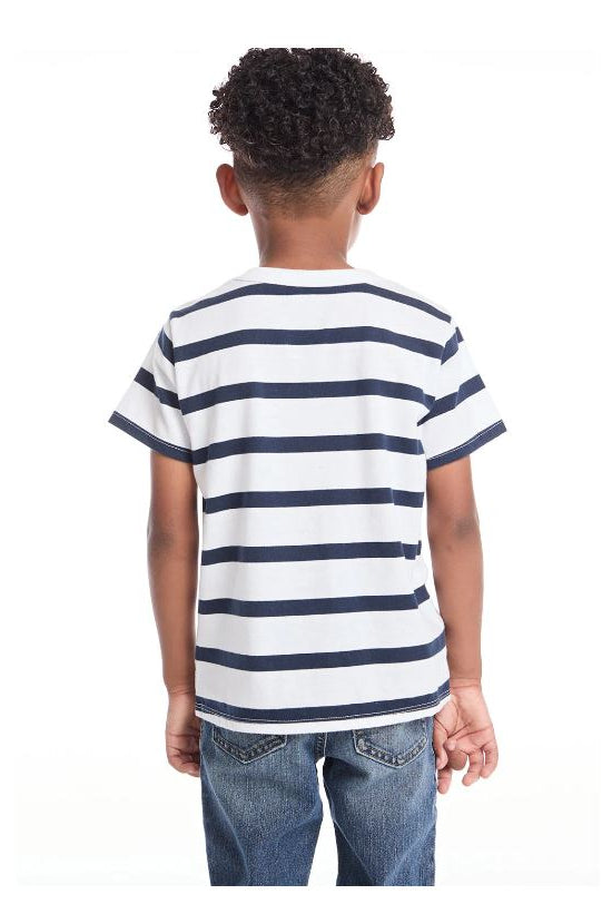 GRATEFUL DEAD tee back: navy/white horizontal stripes, crew neck knit