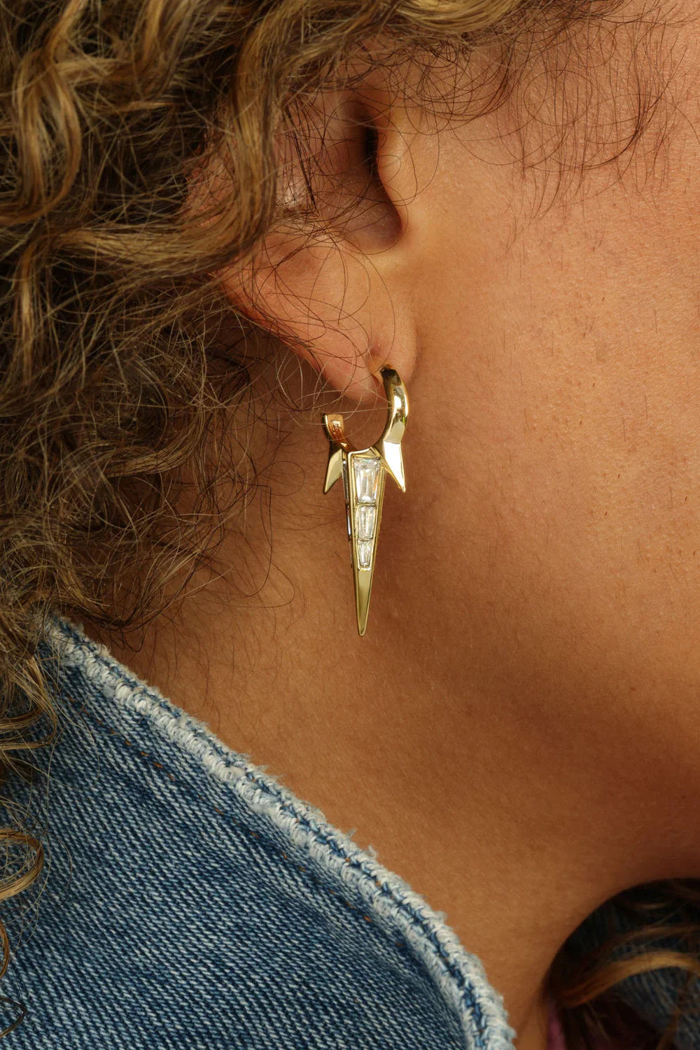 Gabriella Baguette Triple Spike Earrings IN GOLD STYLE VIEW