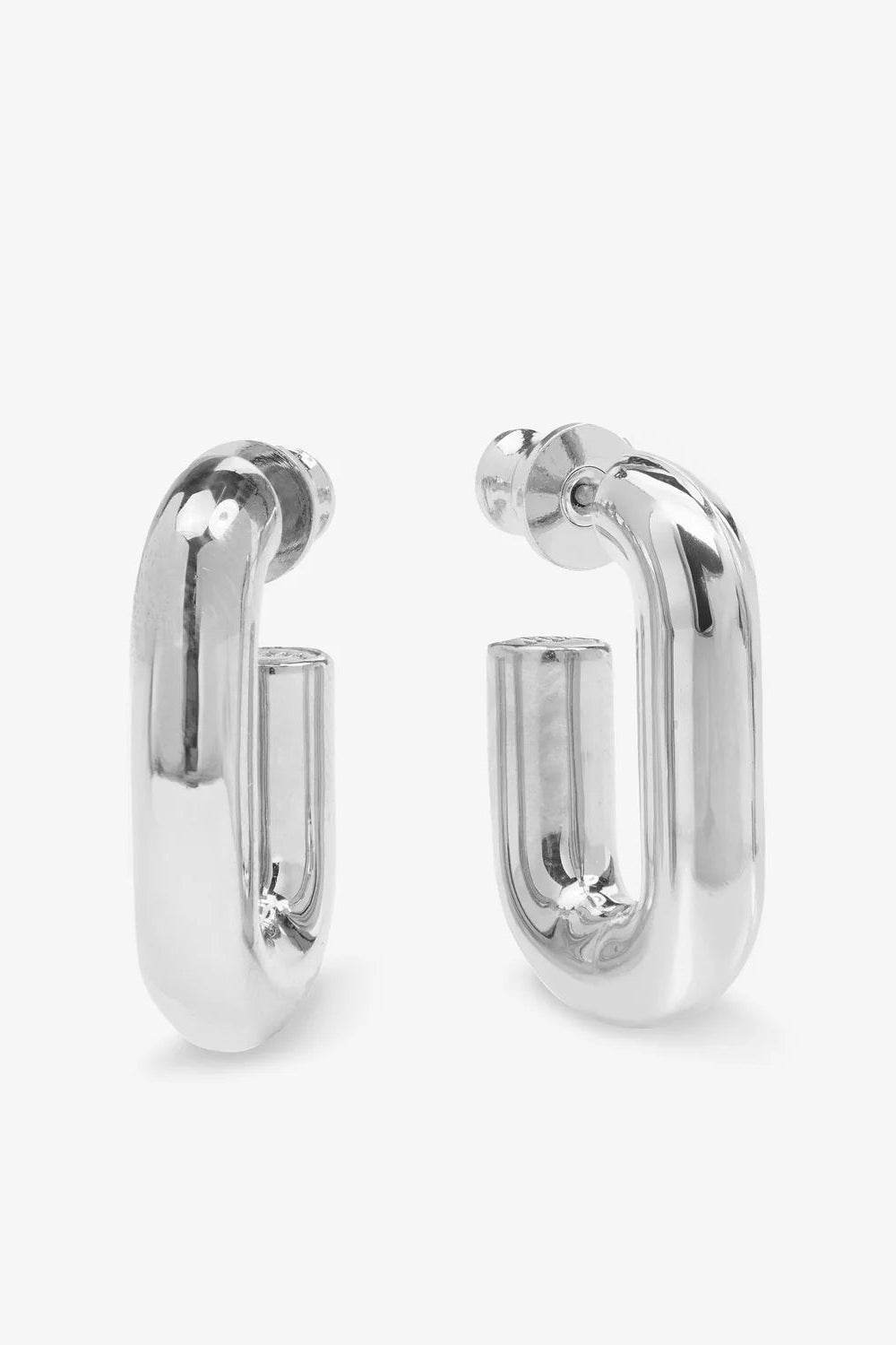 Lil Frankie Chain Huggies in silver front view