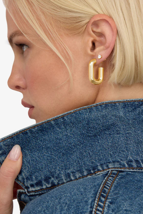 Frankie Chain Huggies in gold style view