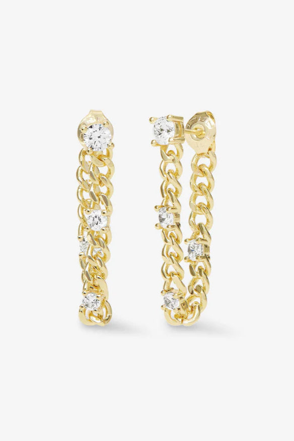 Julian Triple Diamond Soft Chain Hoops IN GOLD FRONT VIEW