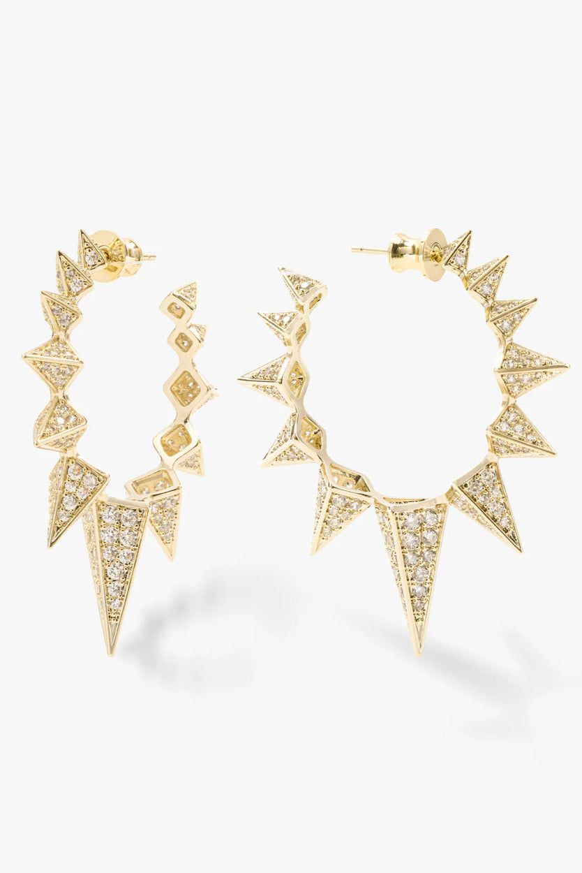 Mama Gabriella Pavé Spiked HoopS IN GOLD FRONT VIEW