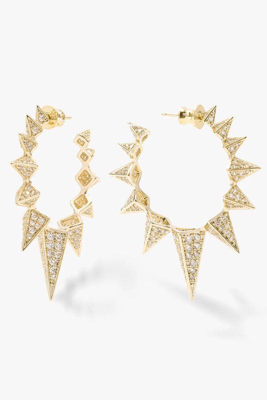 Mama Gabriella Pavé Spiked HoopS IN GOLD FRONT VIEW