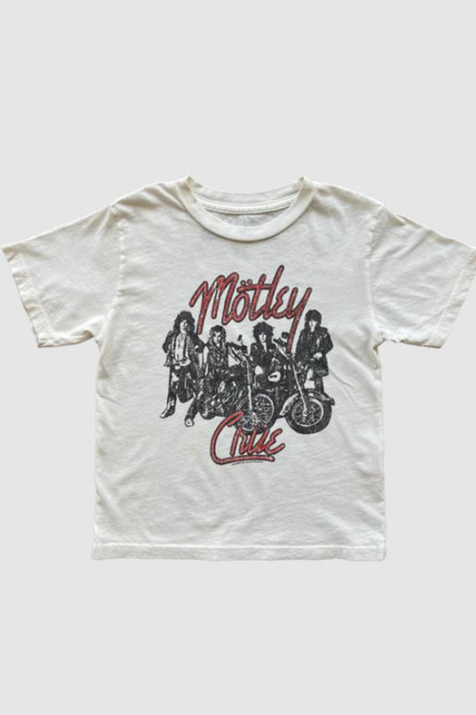 Motley crue short sleeve in vintage white flat front view