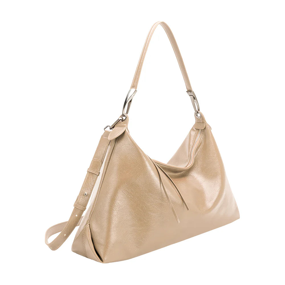 Charlie tote bag in beige side with strap view