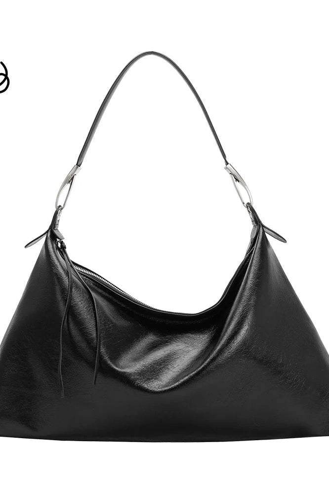 Charlie Tote Bag black with curved hobo opening and shoulder straps