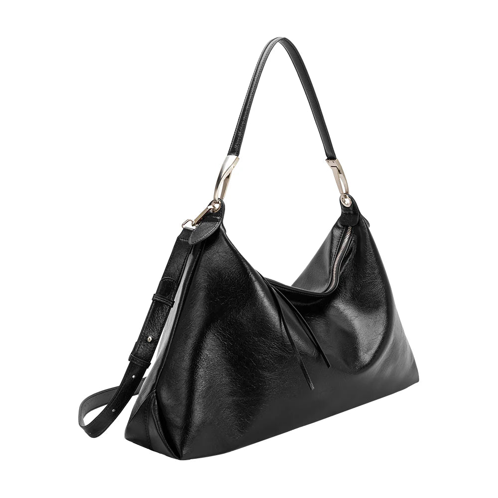 Charlie tote bag in black front with strap view