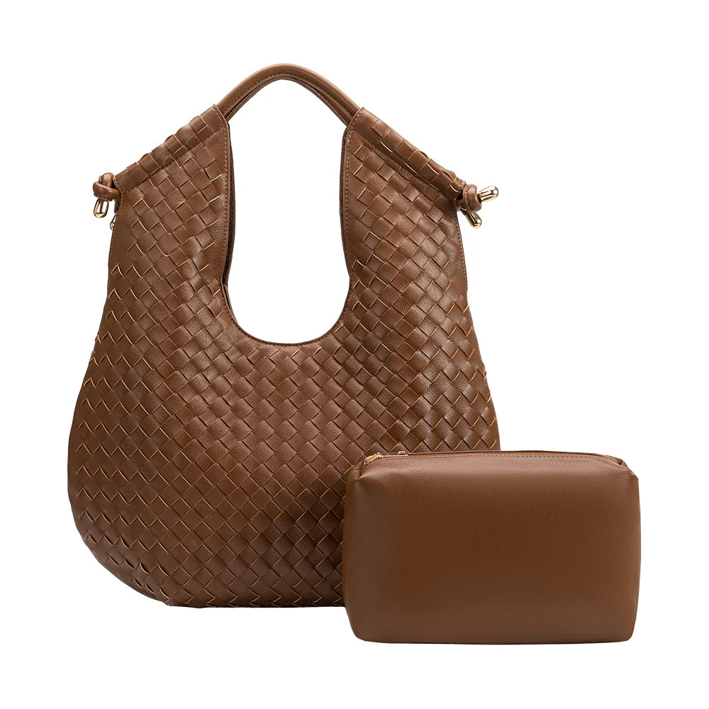 Tracy woven shoulder bag with wallet in chocolate