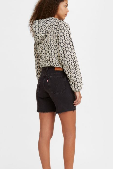LEVI'S 501 mid-thigh shorts, dark Lunar Black, rear pockets and frayed hem