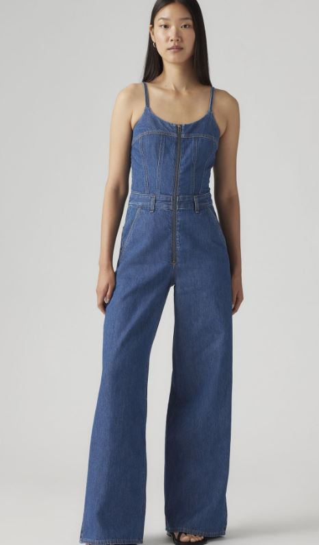 Bustier Jumpsuit in Smashing denim front view