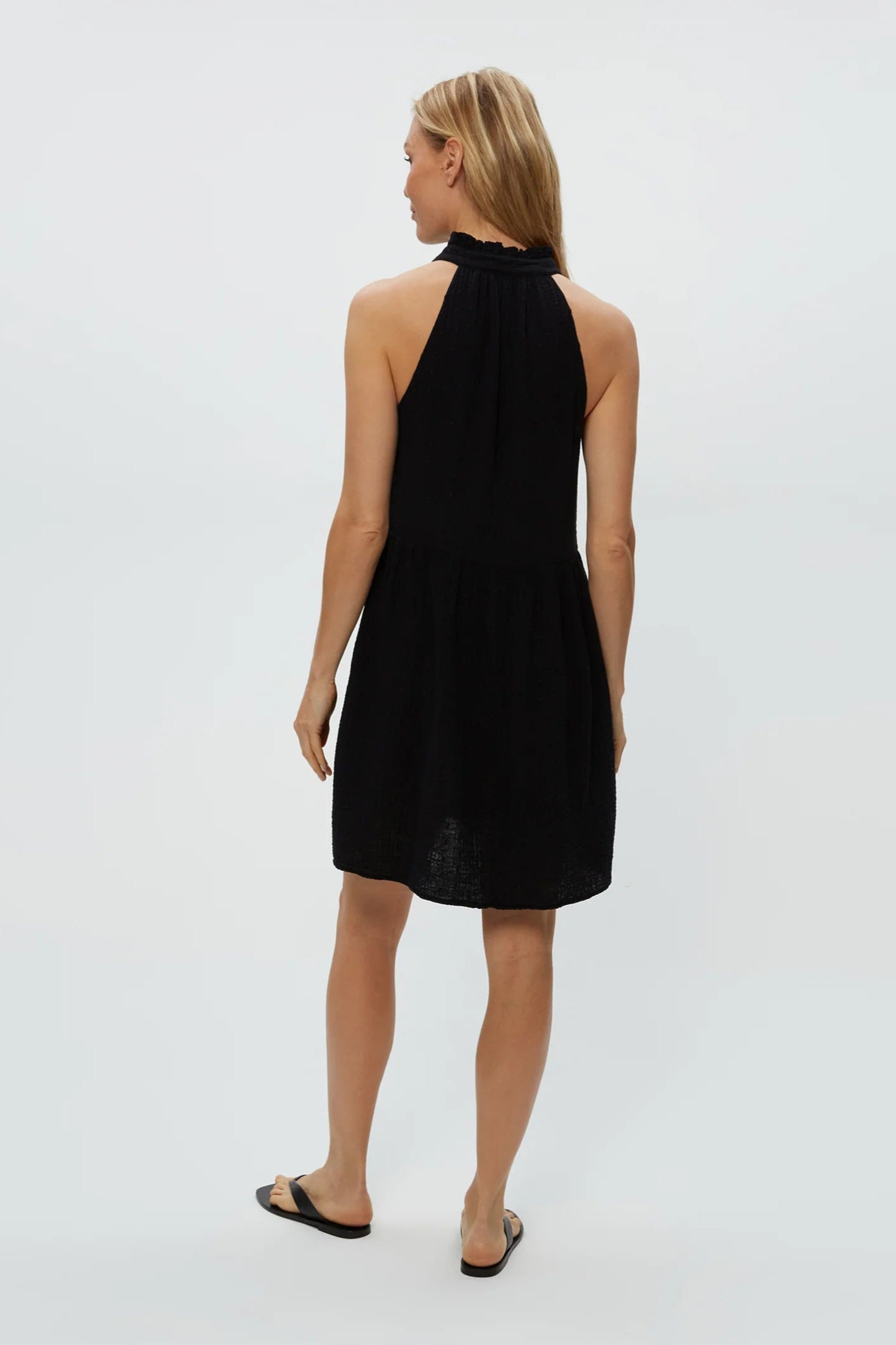 Alessa Split Neck Dress in Black back view