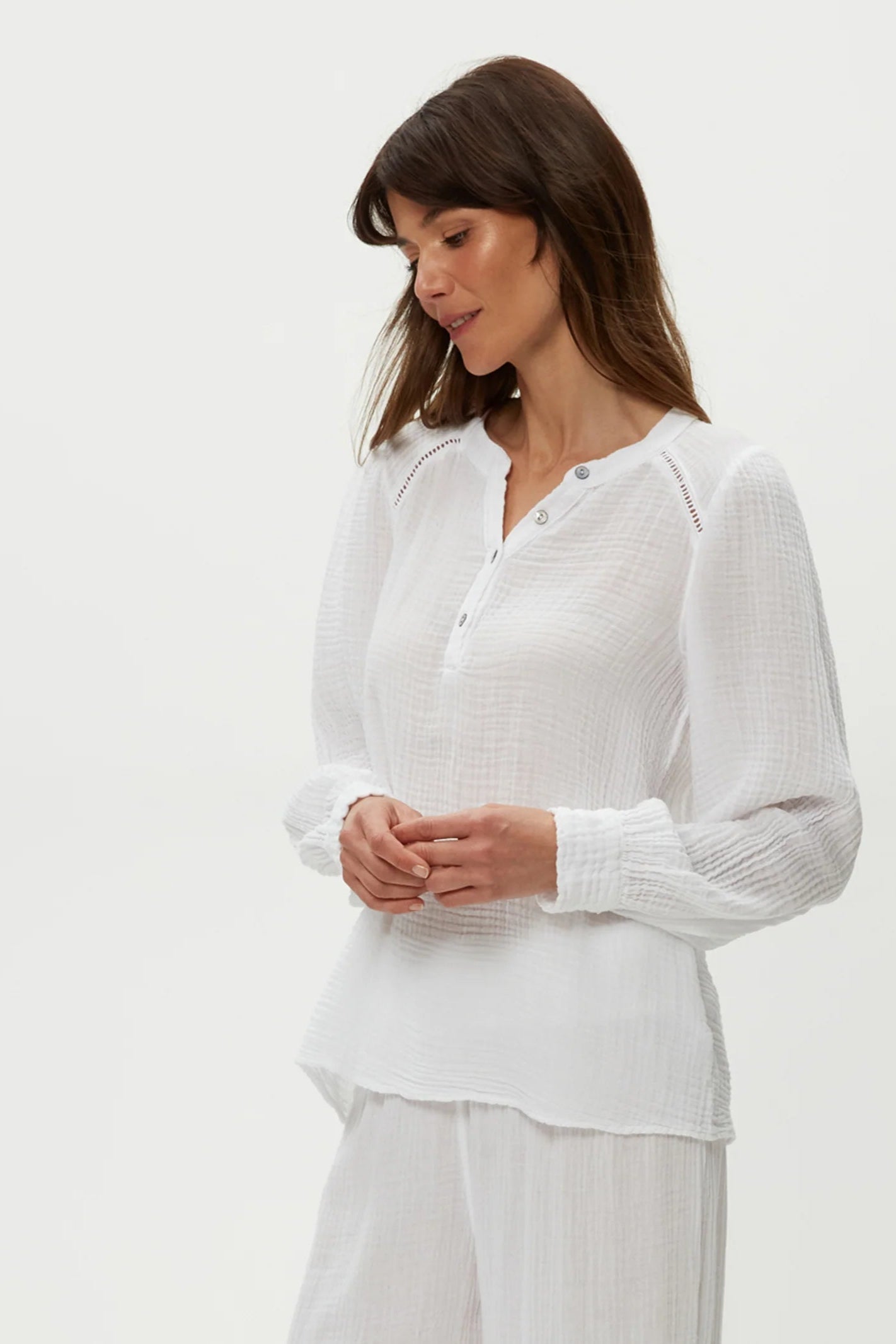 Kacey peasant top in white front view