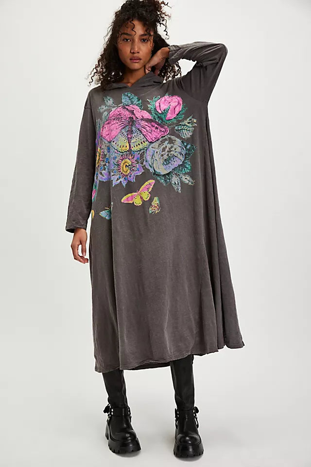 Flor de la Pasión Viggo Hoodie Tee Dress in Ozzy front view