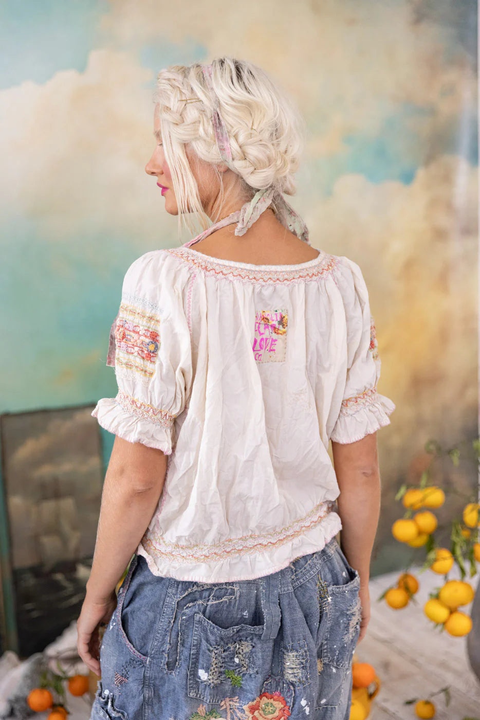 Emb Chrissy folk blouse in moonlight back view