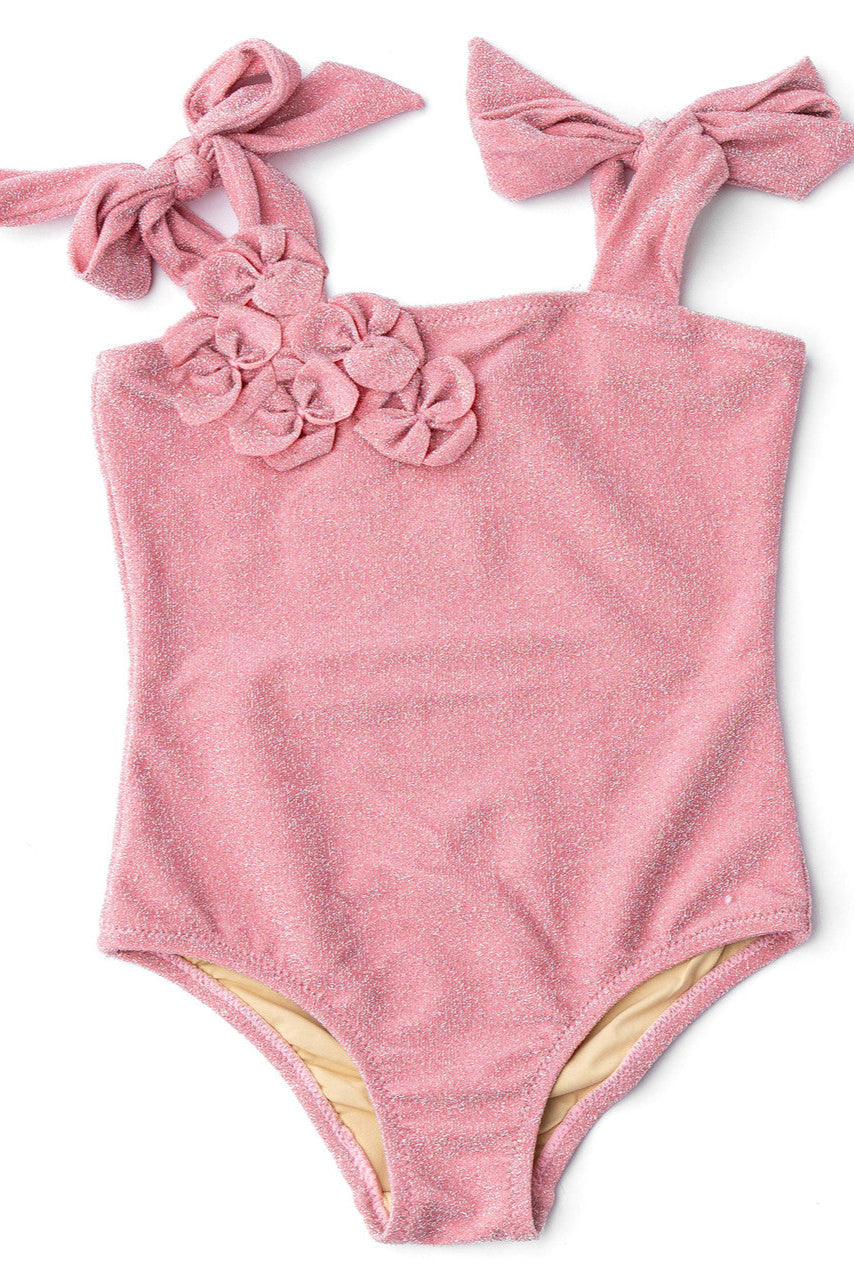 SHIMMER FLOWER ONE PIECE IN CORAL FRONT VIEW