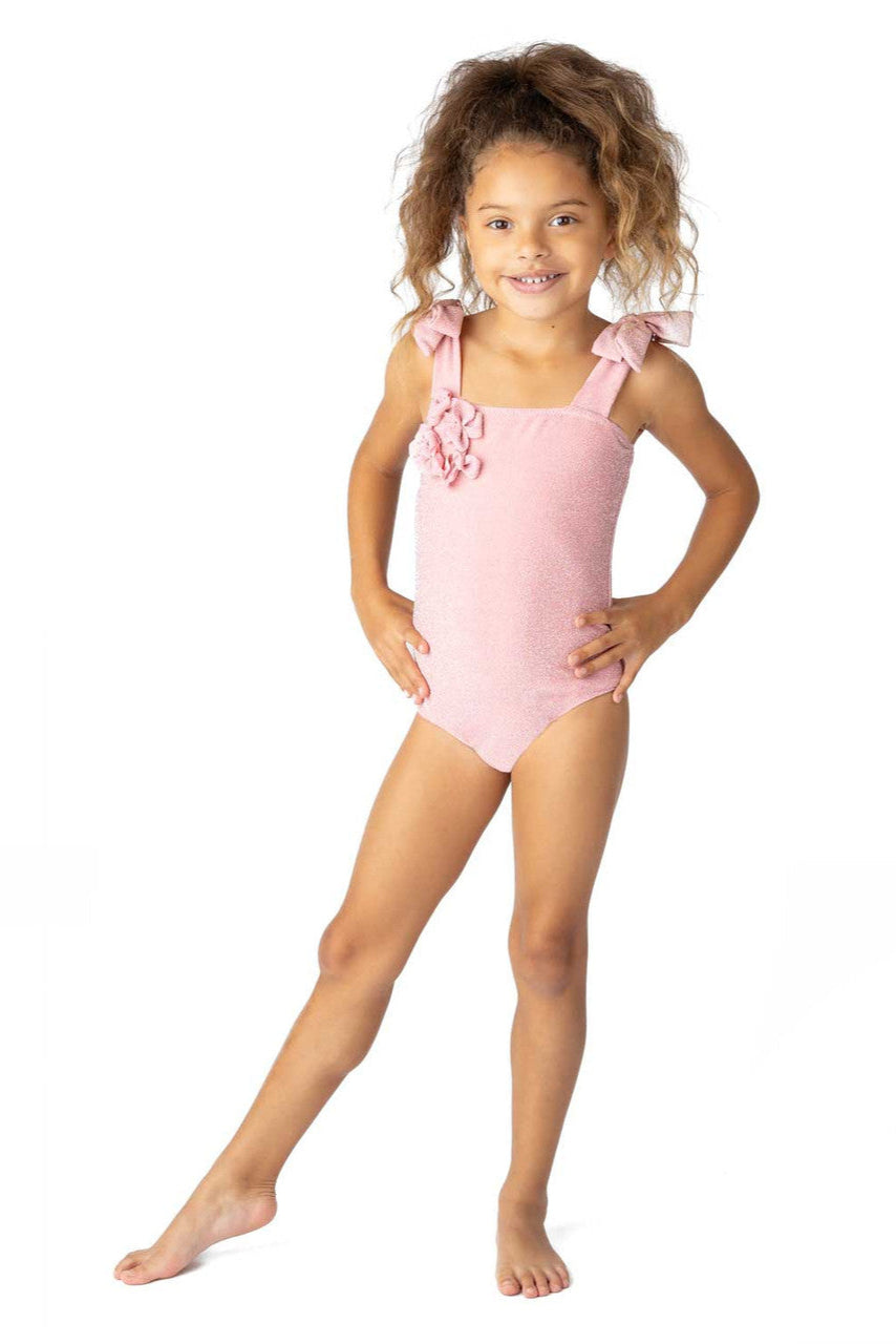 SHIMMER FLOWER ONE PIECE IN CORAL FRONT VIEW ON