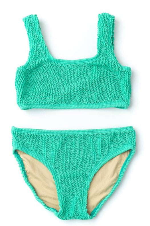 Crinkle bikini in green front view