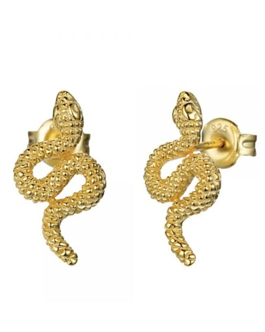 Ear stud coiled snake earrings in gold