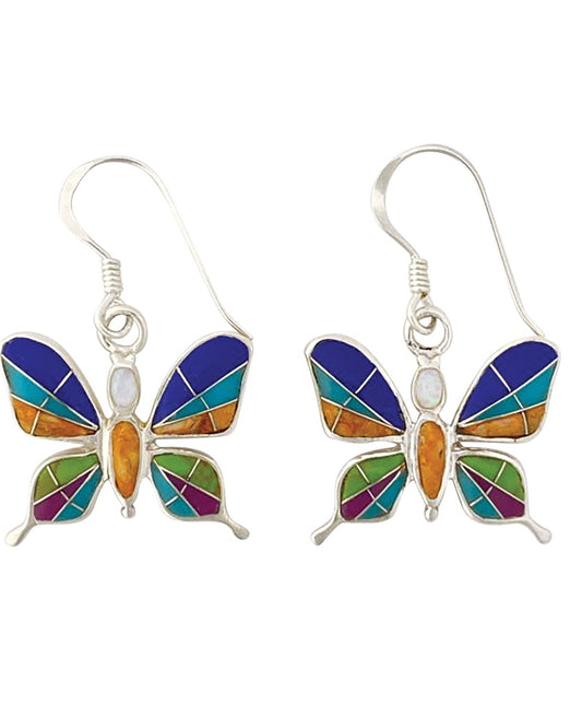 Inlay Butterfly earring silver with multi color wings
