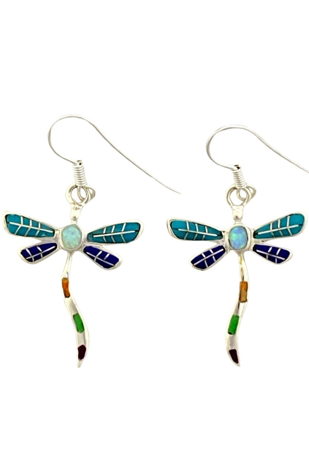 Inlay wavy dragonfly earring in silver multi